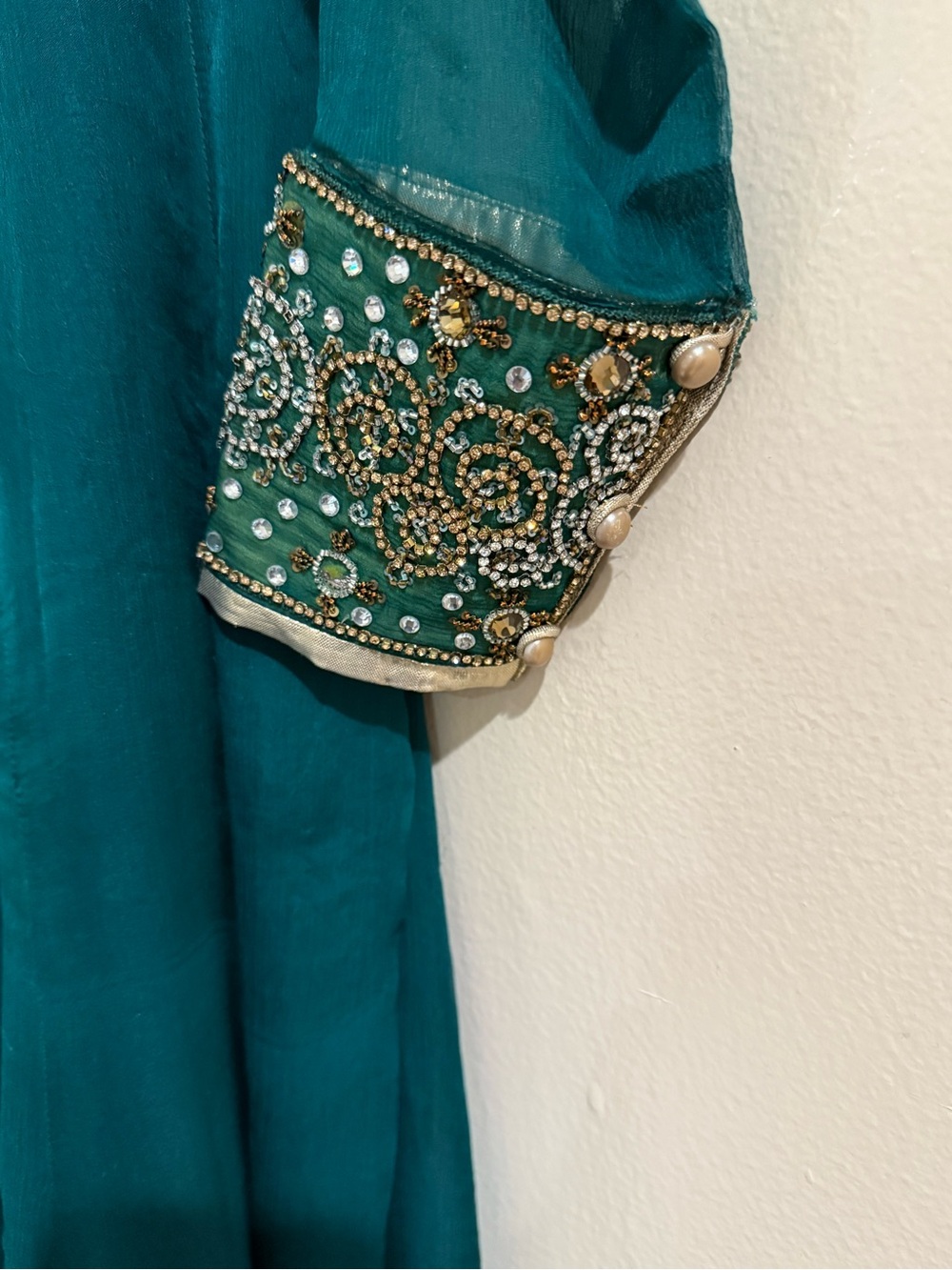 4 Piece Pakistani Wedding Chiffon High Low Gown Dress Green size M - Picture 10 of 13